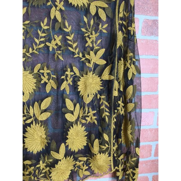 Sundance Sheer Black Gold Embroidered Floral Blouse Top Size L Whimsigoth - Picture 2 of 8